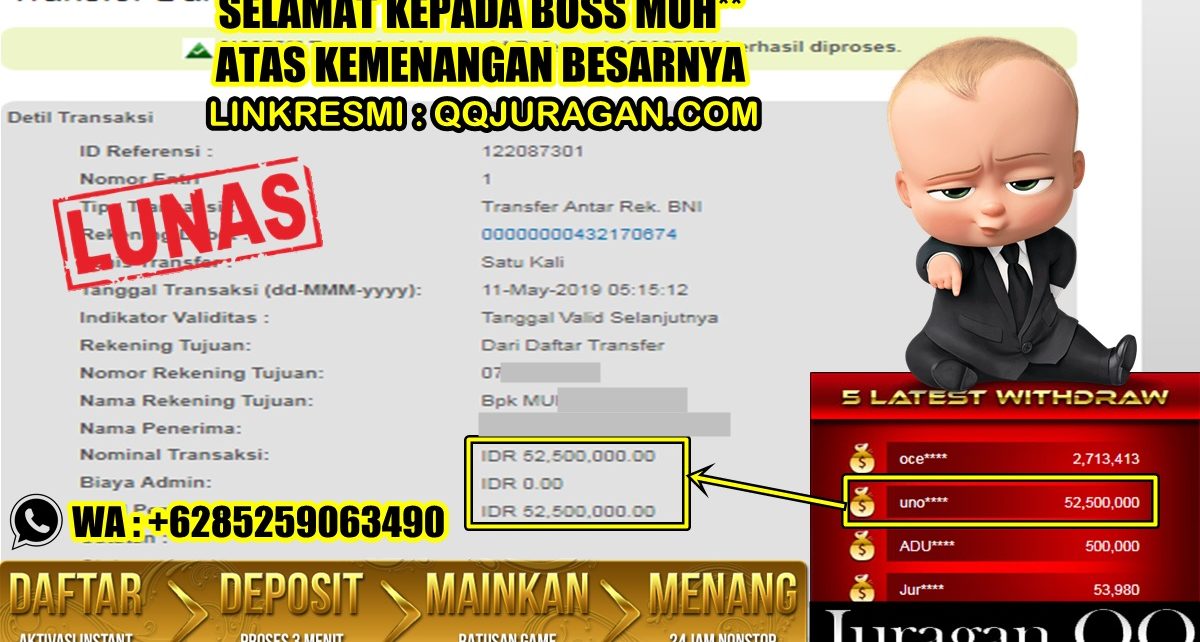 Bukti Transfer Kemenangan Member Setia JuraganQQ