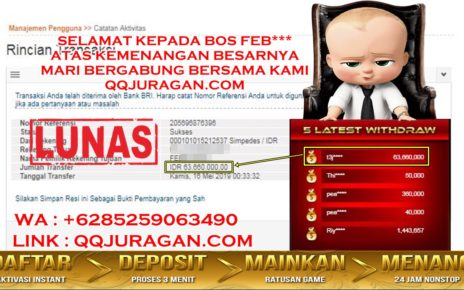 Bukti Transfer Kemenangan Member Setia JuraganQQ