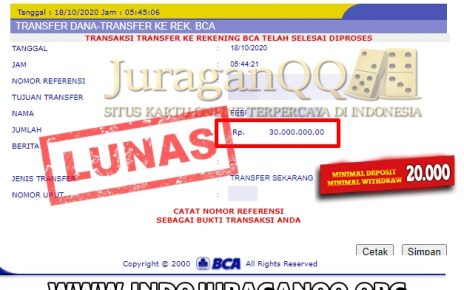 Bukti Transfer Kemenangan Member Setia JuraganQQ