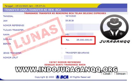 Bukti Transfer Kemenangan Member Setia JuraganQQ