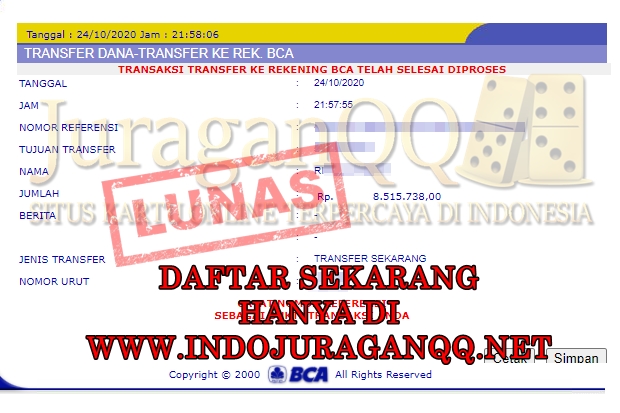 Bukti Transfer Kemenangan Member Setia JuraganQQ