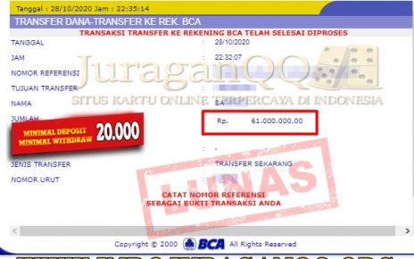 Bukti Transfer Kemenangan Member Setia JuraganQQ