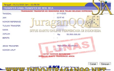 Bukti Transfer Kemenangan Member Setia JuraganQQ