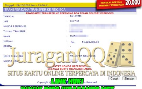 Bukti Transfer Kemenangan Member Setia JuraganQQ