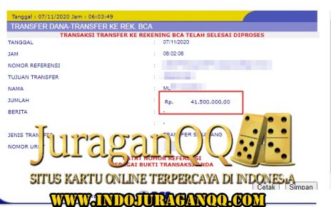 Bukti Transfer Kemenangan Member Setia JuraganQQ