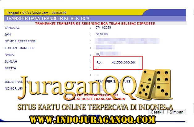 Bukti Transfer Kemenangan Member Setia JuraganQQ