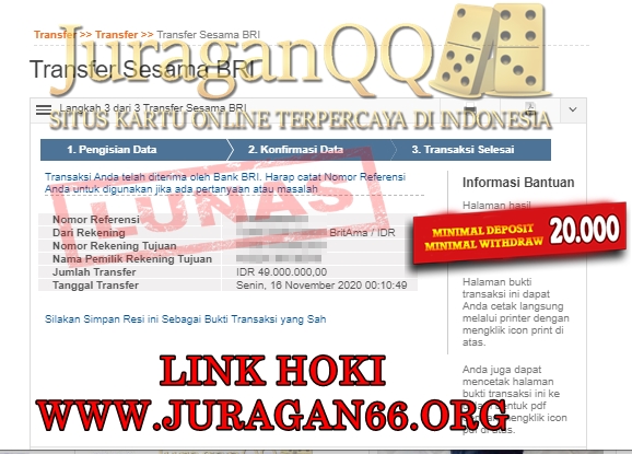 Bukti Transfer Kemenangan Member Setia JuraganQQ