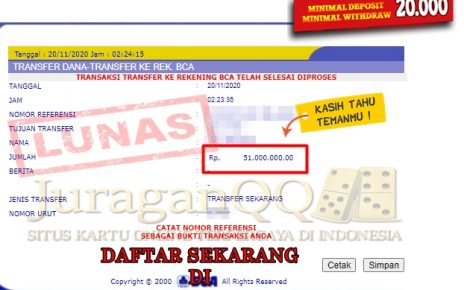 Bukti Transfer Kemenangan Member Setia JuraganQQ