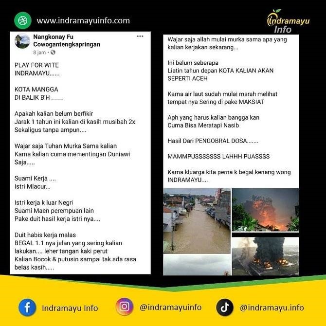 Viral Postingan Facebook Sumpahi Indramayu Tertimpa Bencana Besar