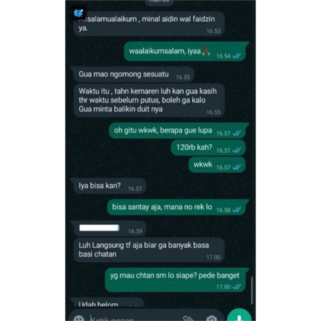 Diminta Kembalikan Uang THR oleh Mantan Pacar